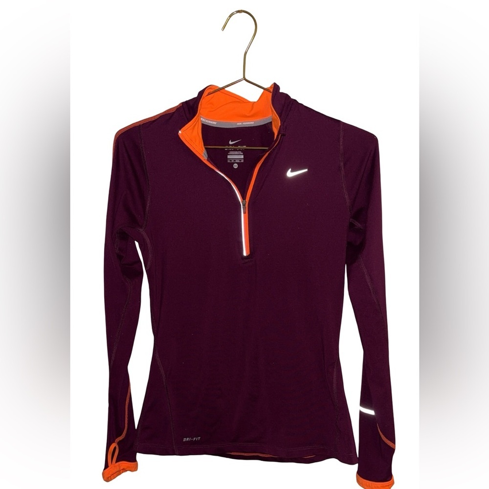 Nike Women's Maroon Dri-Fit Long Sleeve Shirt Size XS P2P 18" - Picture 3 of 4